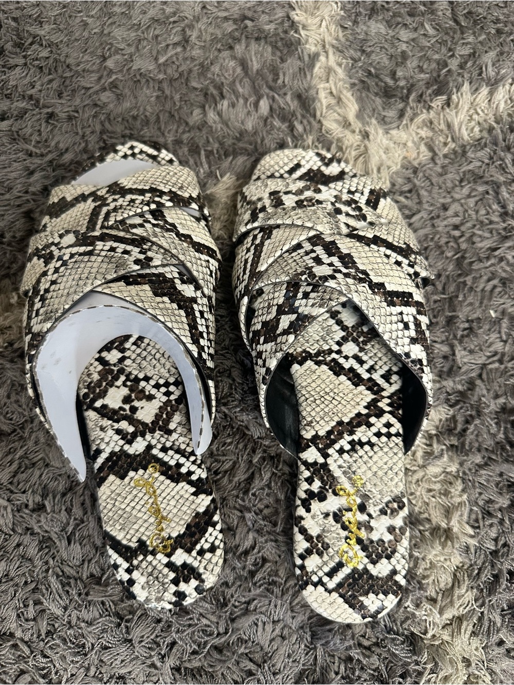 Qupid Snake-Print Slide Mules in Black and White